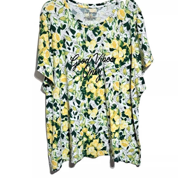 Lane Bryant Tops - Lane Bryant 26/28 yellow floral color top short sleeve round neck "Good Vibes"